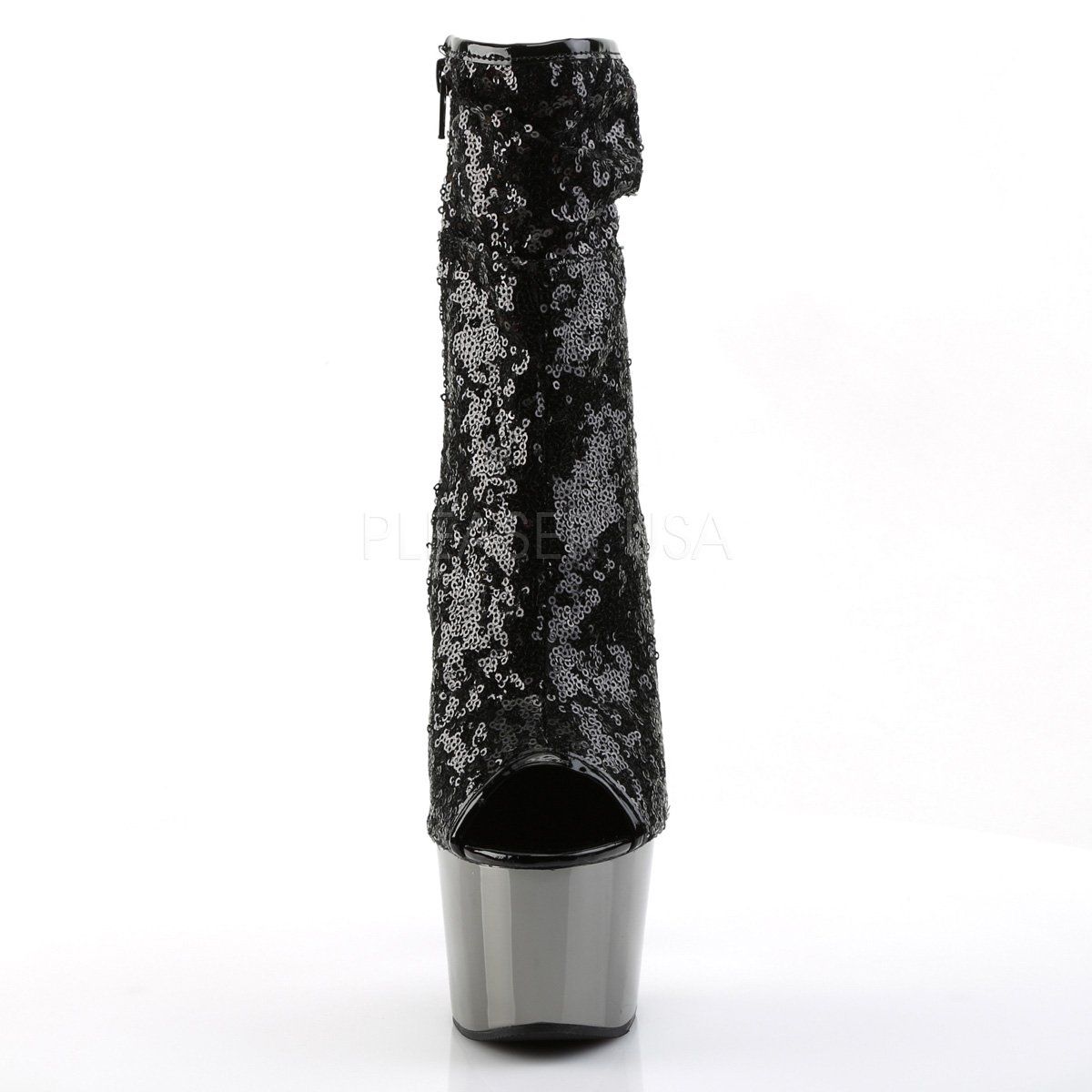 ADORE-1008SQ Black Sequins/Dark Pewter Ankle Boot Pleaser