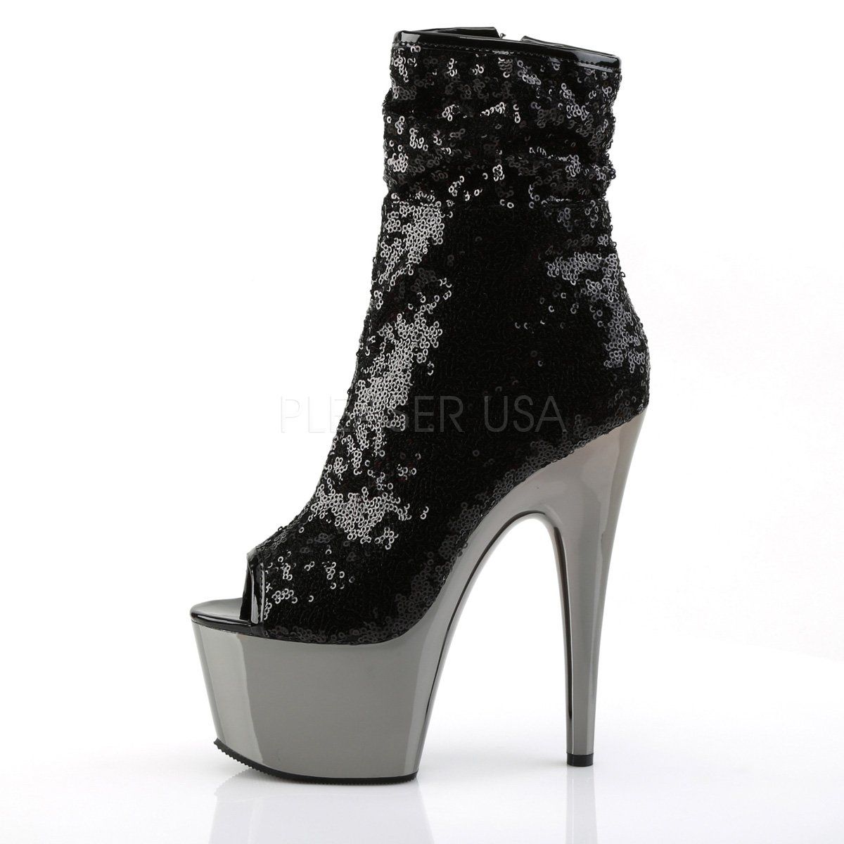 ADORE-1008SQ Black Sequins/Dark Pewter Ankle Boot Pleaser