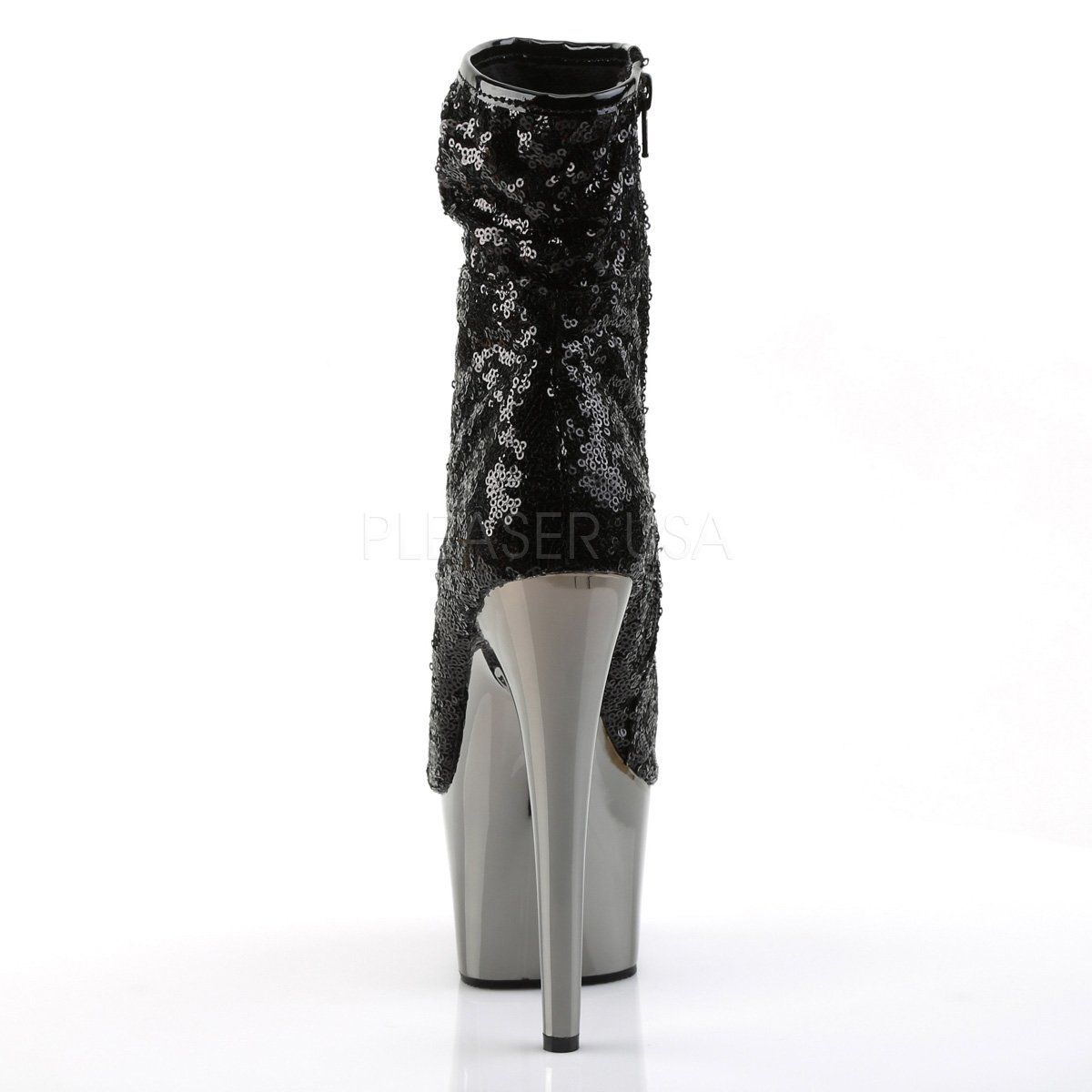 ADORE-1008SQ Black Sequins/Dark Pewter Ankle Boot Pleaser