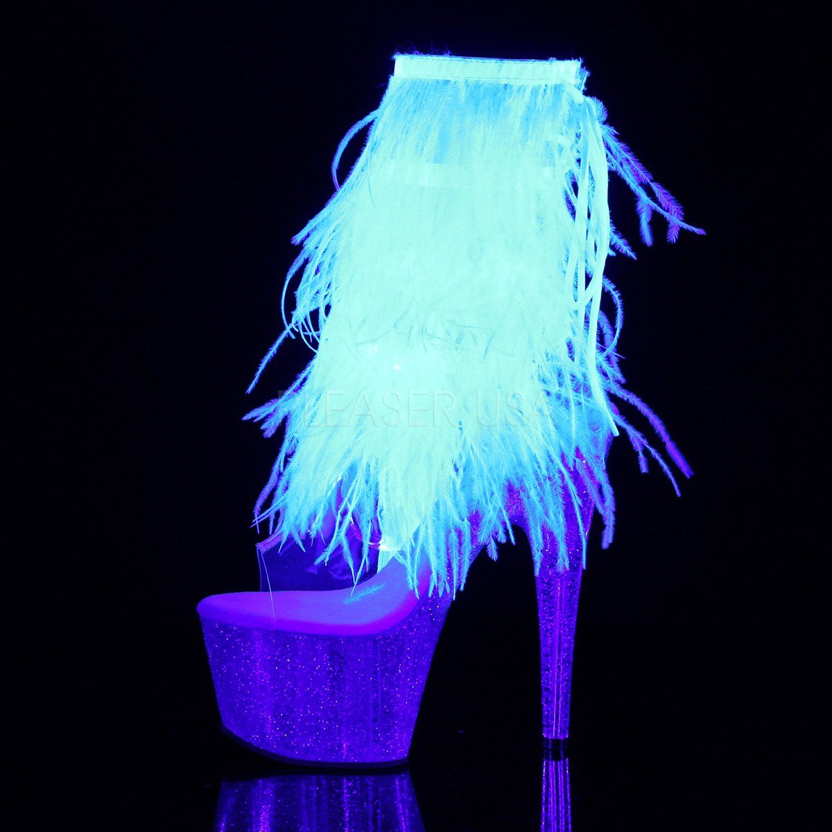 ADORE-1017MFF Clear-White Marabou Ankle Boot Pleaser