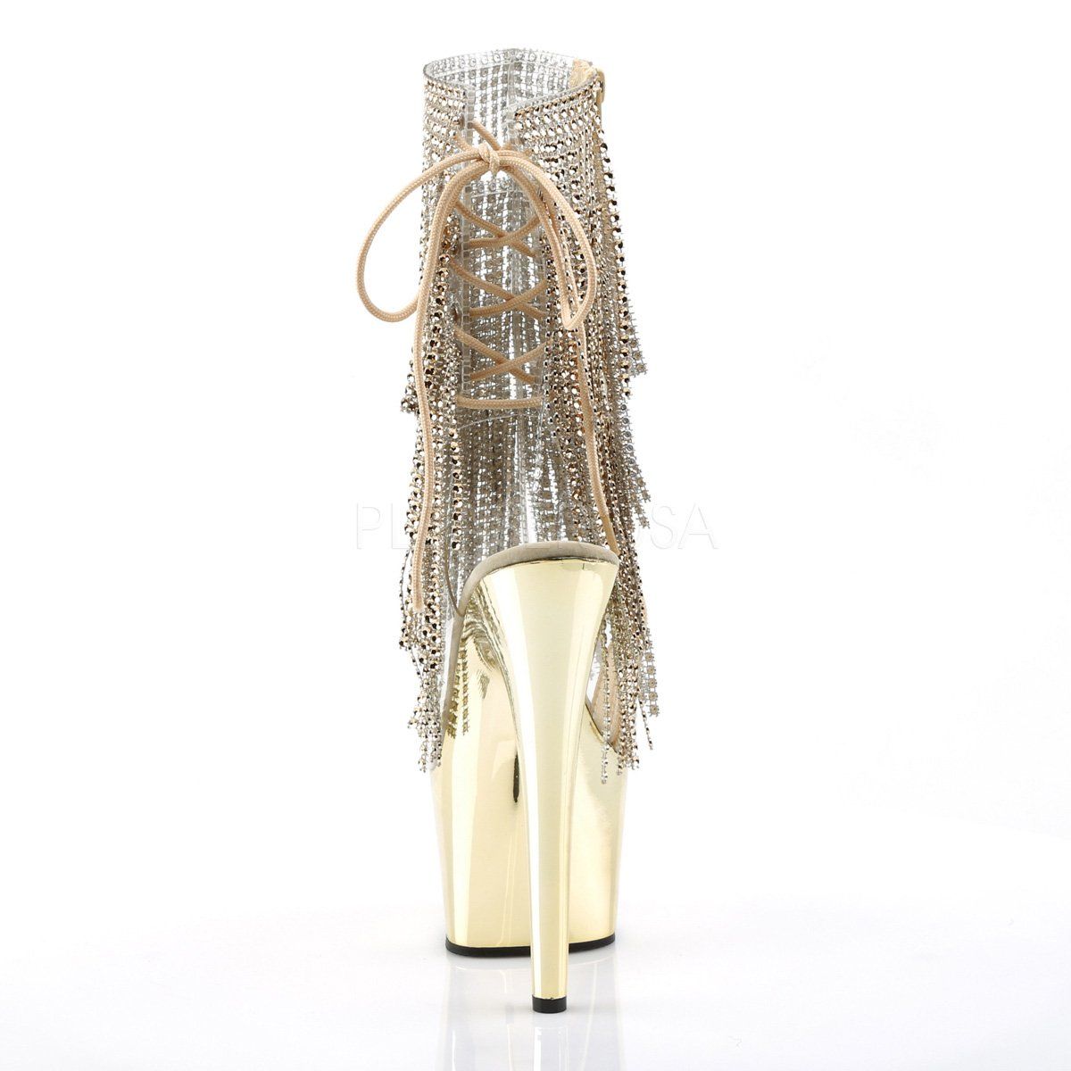 ADORE-1017RhinestoneF Clear-Gold/Gold Chrome Ankle Boot Pleaser