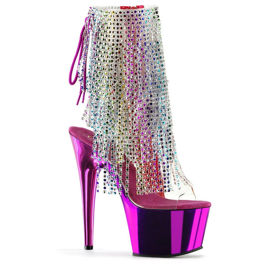 ADORE-1017RhinestoneF Clear-Multi/Fuchsia Chrome Ankle Boot Pleaser