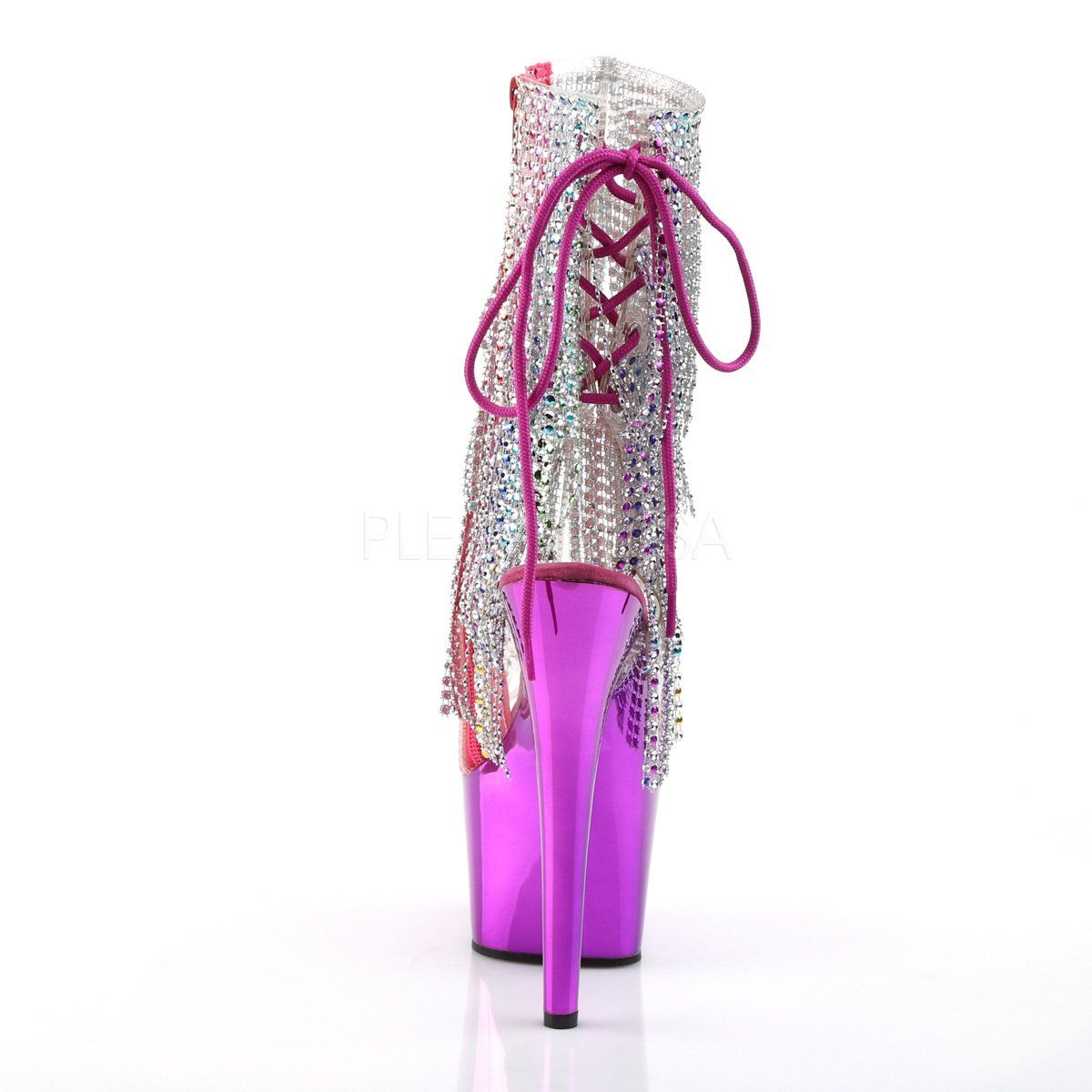 ADORE-1017RhinestoneF Clear-Multi/Fuchsia Chrome Ankle Boot Pleaser