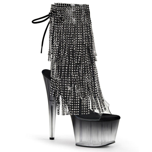 ADORE-1017RhinestoneFT Clear-Black Ankle Boot Pleaser