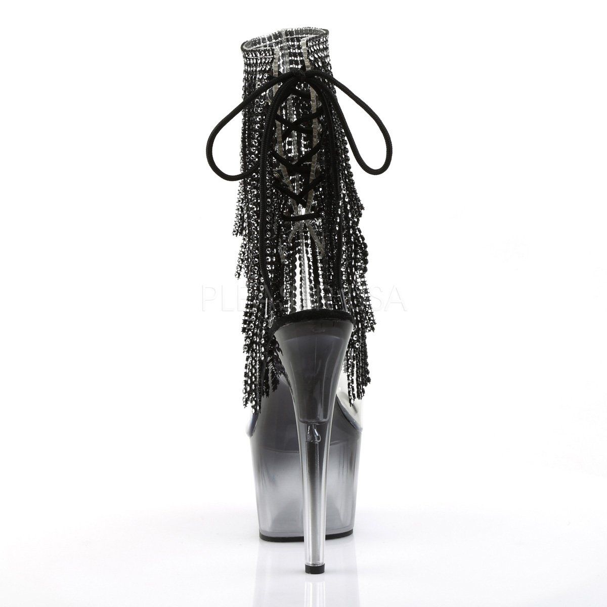 ADORE-1017RhinestoneFT Clear-Black Ankle Boot Pleaser