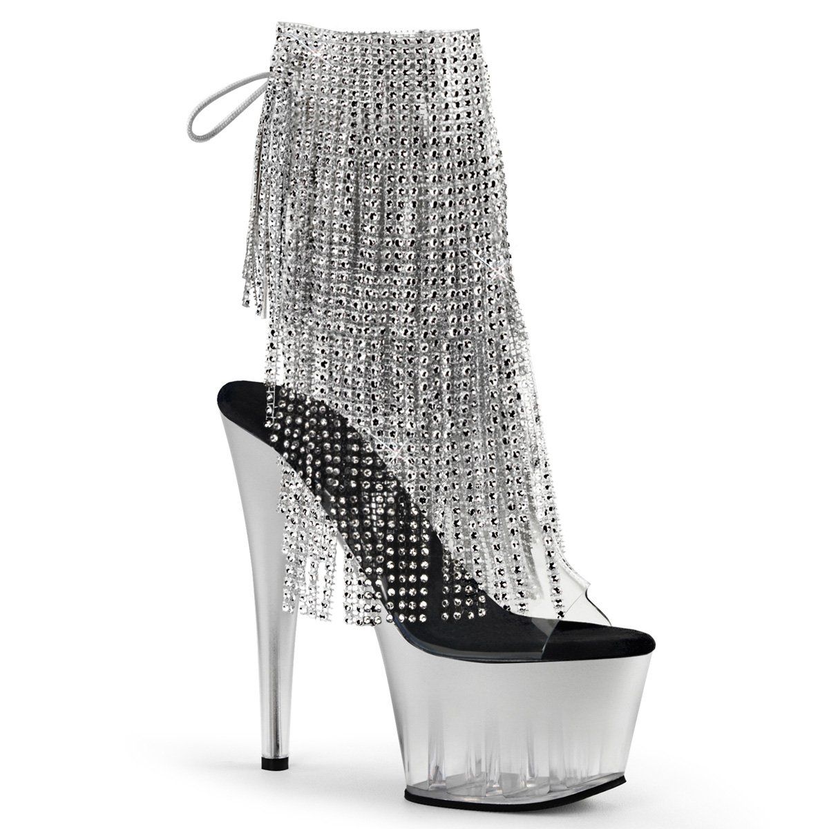ADORE-1017RhinestoneFT Clear-Silver/Silver Ankle Boot Pleaser