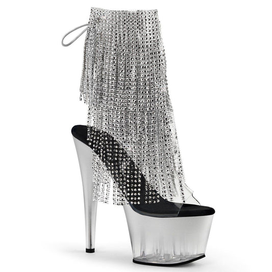 ADORE-1017RhinestoneFT Clear-Silver/Silver Ankle Boot Pleaser