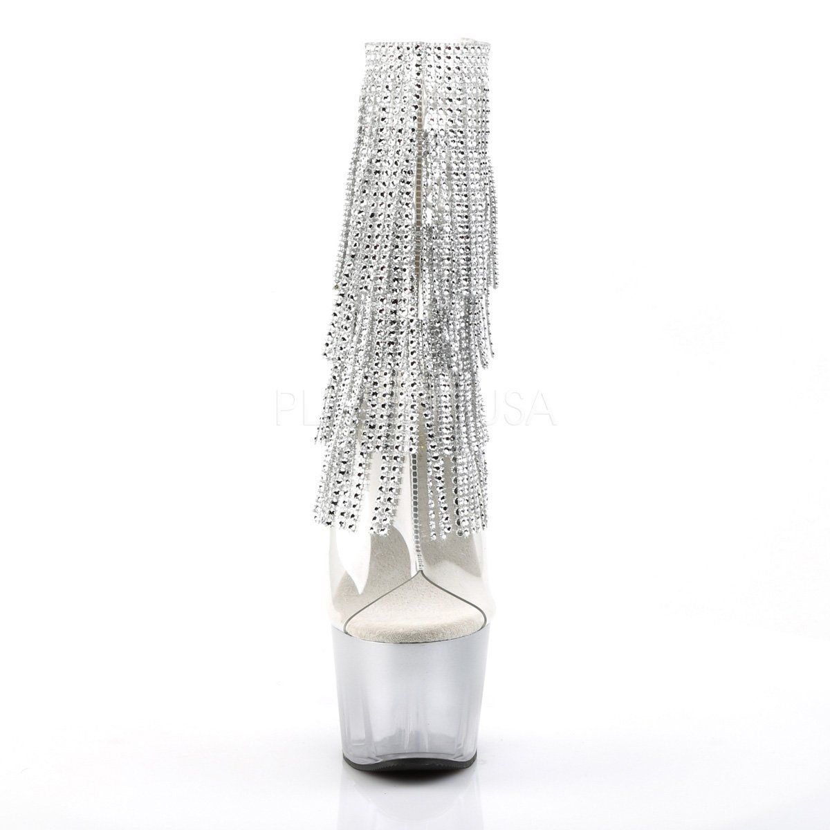 ADORE-1017RhinestoneFT Clear-Silver/Silver Ankle Boot Pleaser