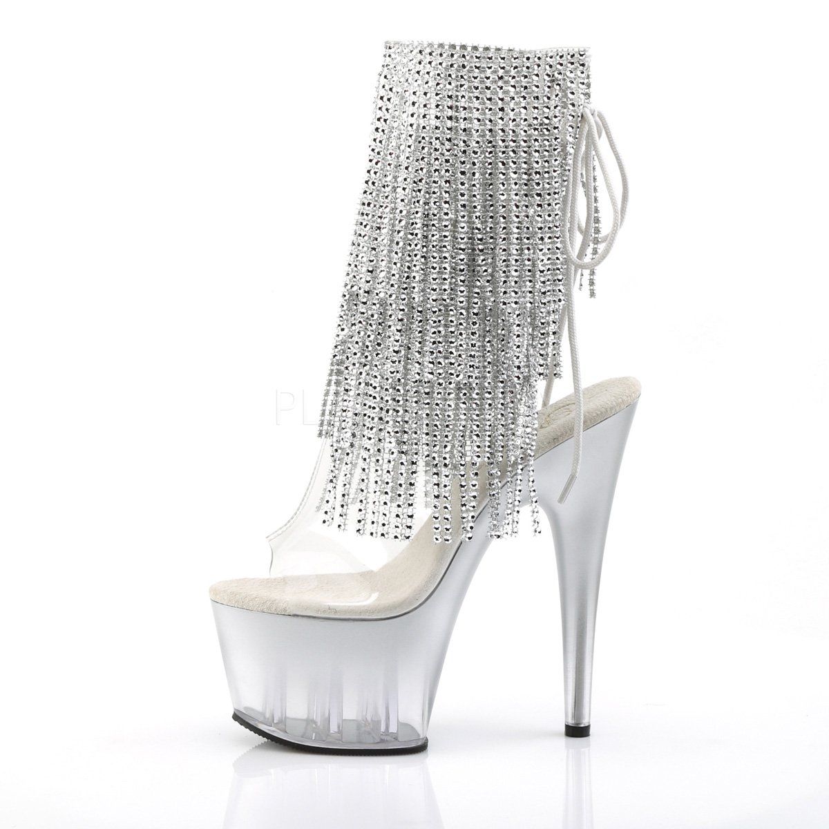 ADORE-1017RhinestoneFT Clear-Silver/Silver Ankle Boot Pleaser