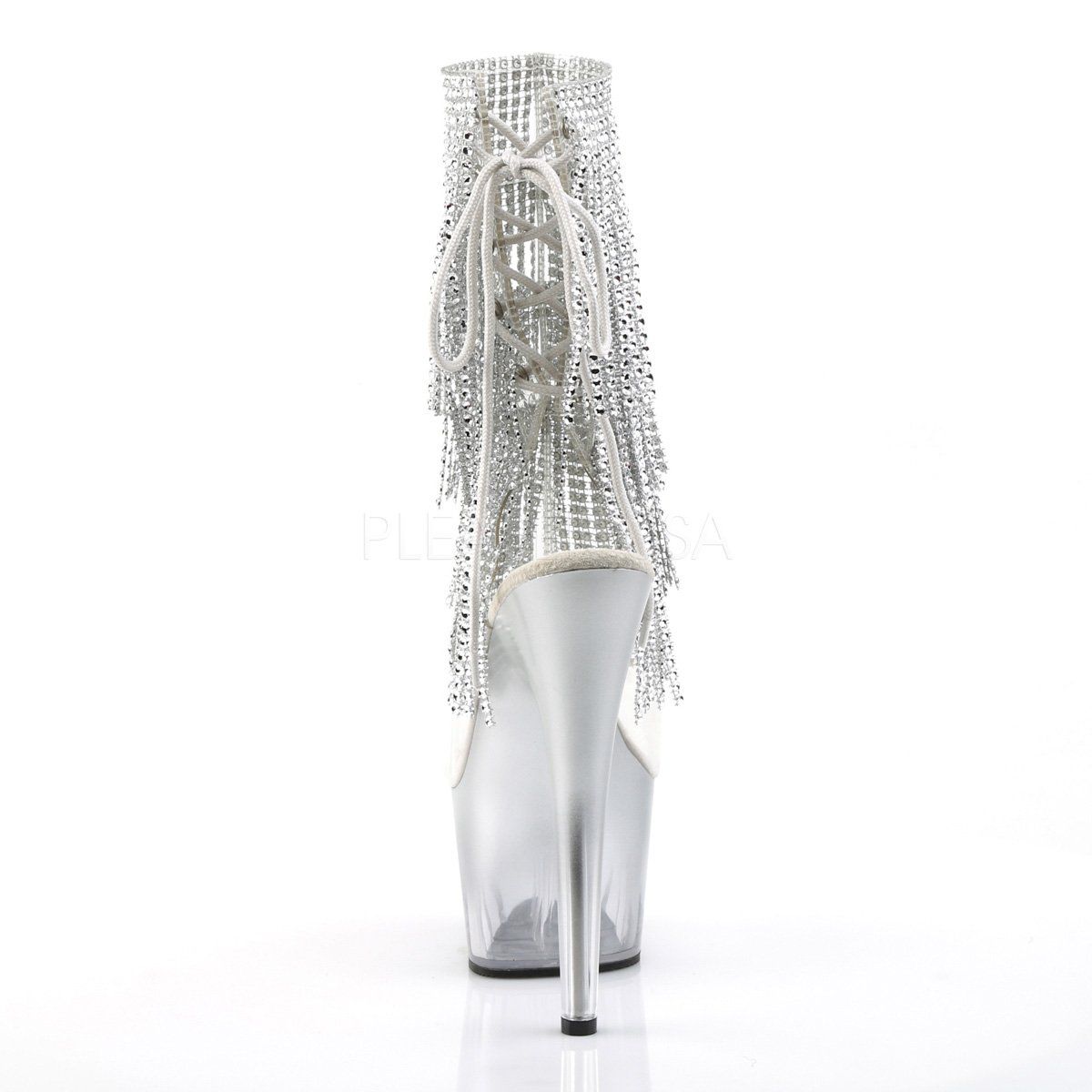 ADORE-1017RhinestoneFT Clear-Silver/Silver Ankle Boot Pleaser