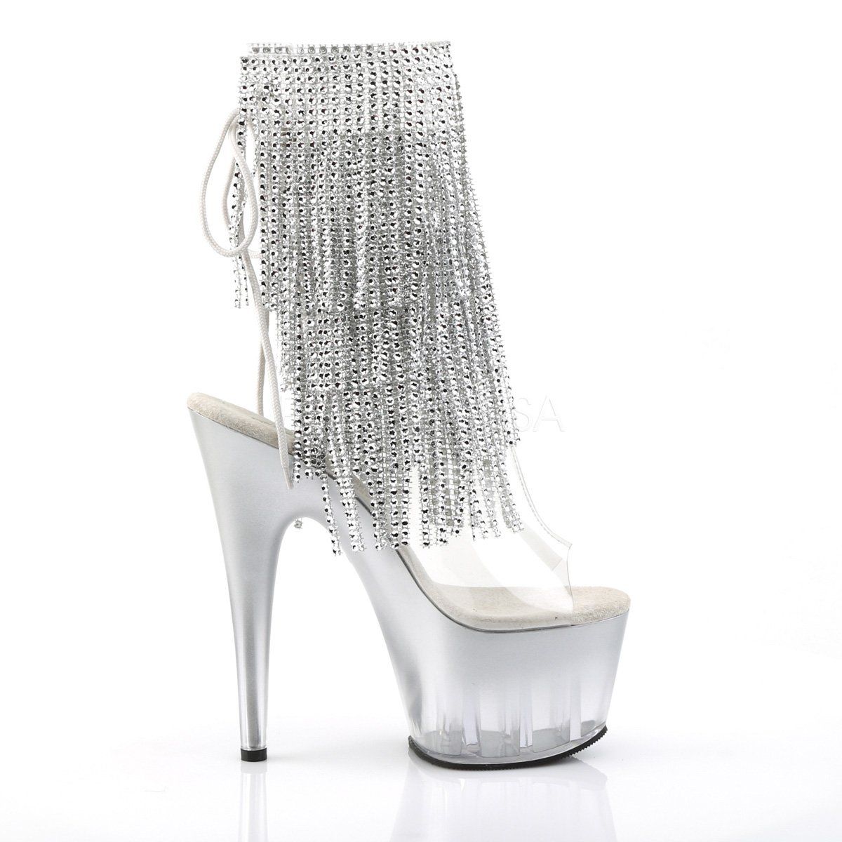 ADORE-1017RhinestoneFT Clear-Silver/Silver Ankle Boot Pleaser