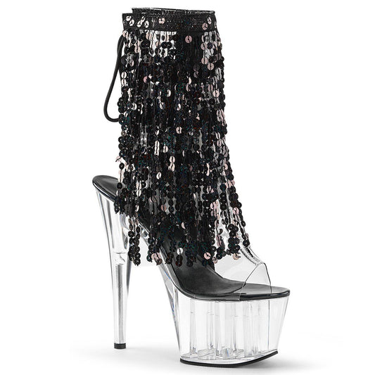 ADORE-1017SQF Clear-Black Holo/Clear Ankle Boot Pleaser