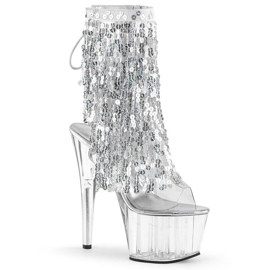 ADORE-1017SQF Clear-Sliver Holo/Clear Ankle Boot Pleaser