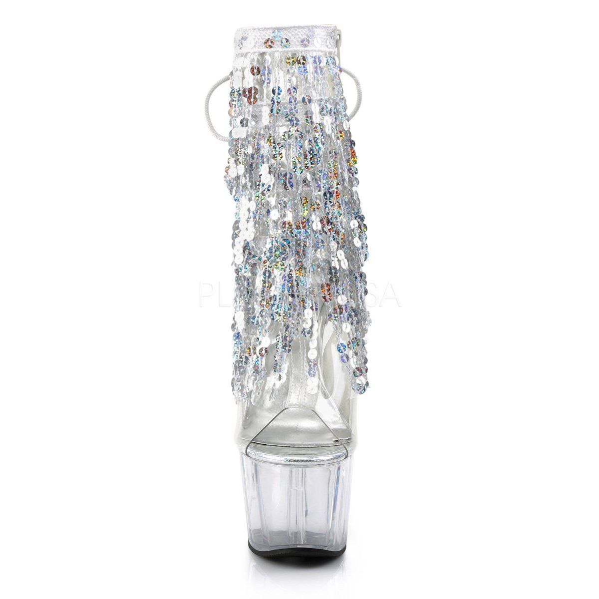 ADORE-1017SQF Clear-Sliver Holo/Clear Ankle Boot Pleaser