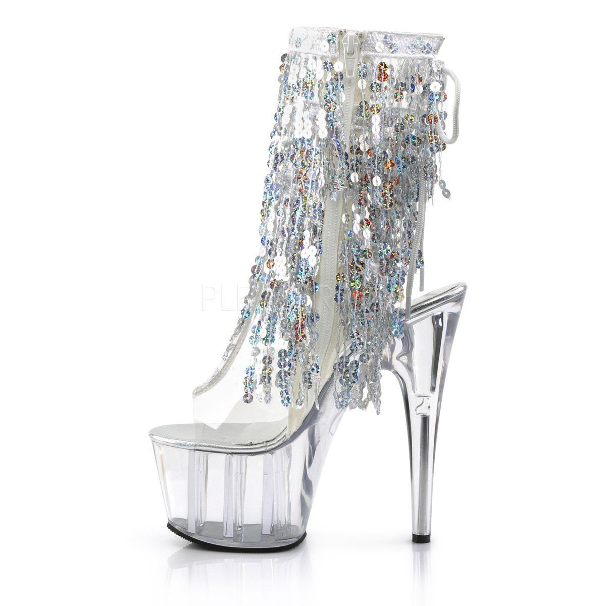 ADORE-1017SQF Clear-Sliver Holo/Clear Ankle Boot Pleaser