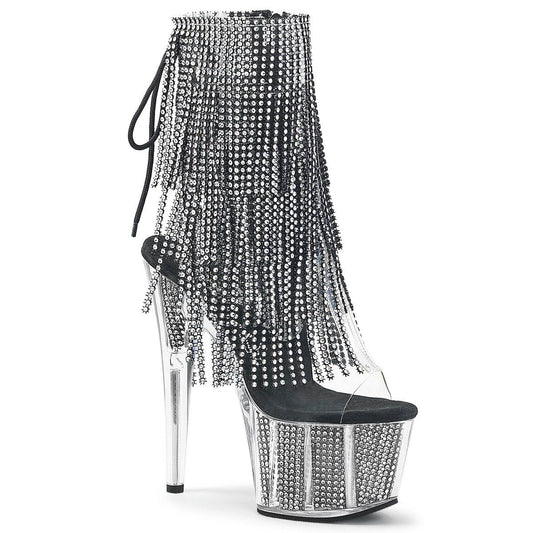 ADORE-1017SRS Clear-Black Rhinestone Ankle Boot Pleaser