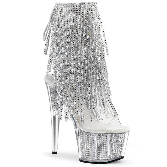 ADORE-1017SRS Clear-Silver Rhinestone/Silver SRS Ankle Boot Pleaser