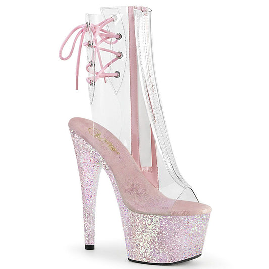 ADORE-1018C Clear/Opal Multi Glitter Ankle Boot Pleaser