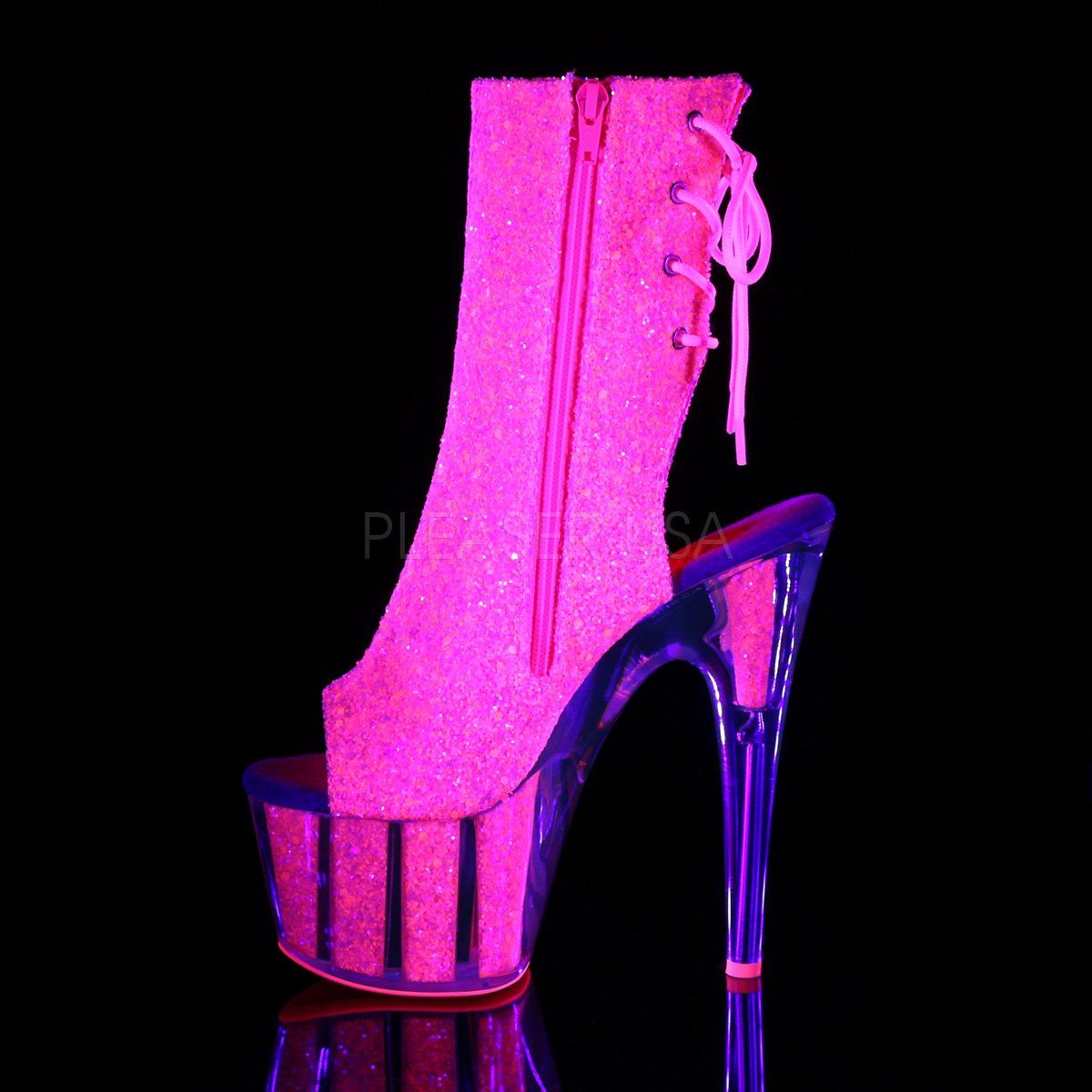 ADORE-1018G Neon Pink Glitter/Neon Pink Glitter Ankle Boot Pleaser