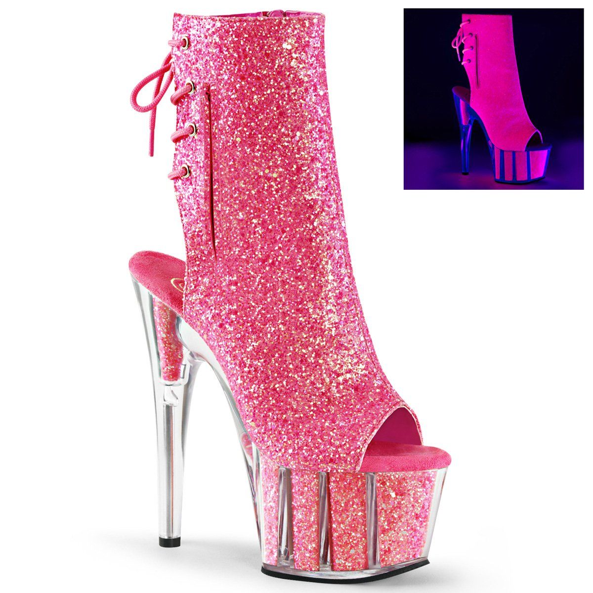 ADORE-1018G Neon Pink Glitter/Neon Pink Glitter Ankle Boot Pleaser