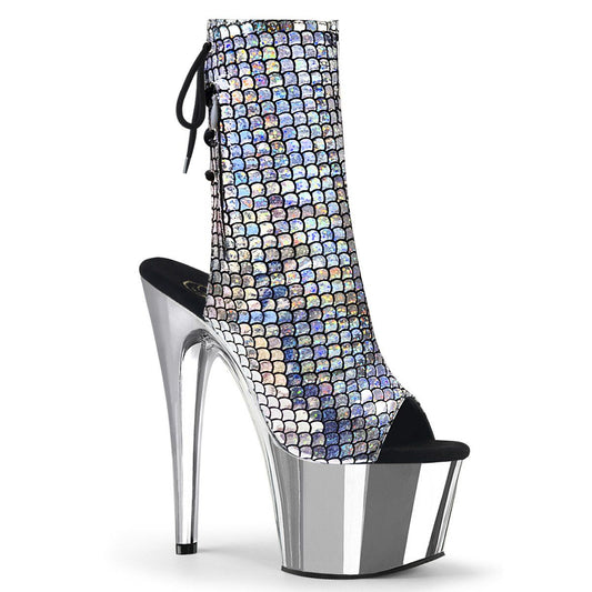 ADORE-1018MSC Silver Hologram/Silver Chrome Ankle Boot Pleaser