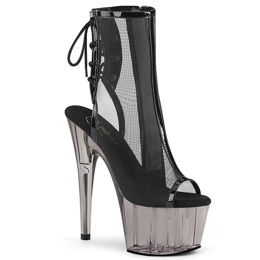 ADORE-1018MSHT Black Patent-Mesh/Smoke Tinted Ankle Boot Pleaser