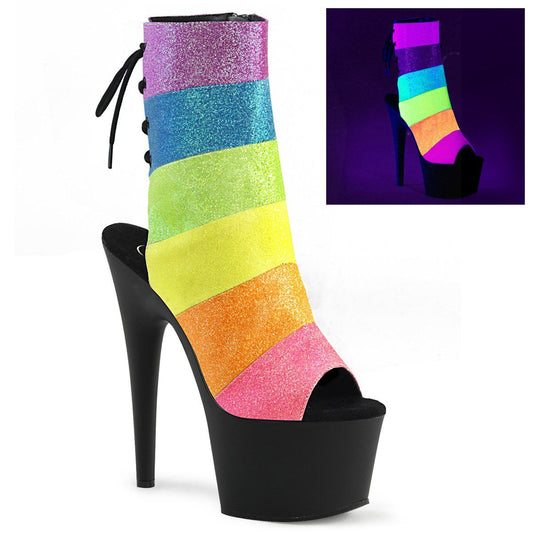 ADORE-1018RBG Rainbow Multi Glitter Ankle Boot Pleaser