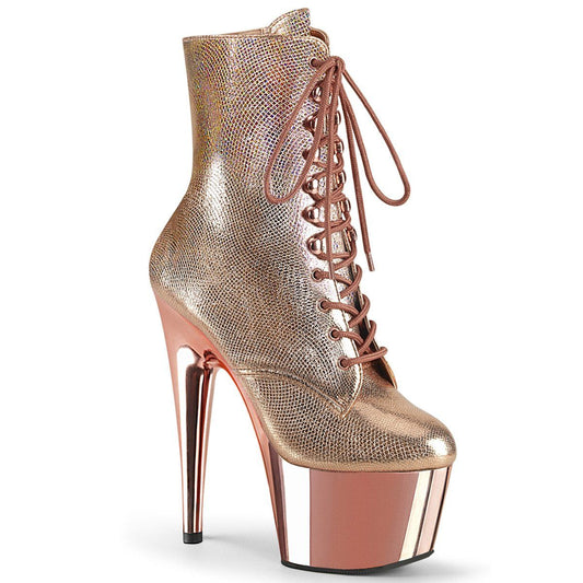 ADORE-1020 Rose Gold Textured Metallic/Rose GoldChrome Ankle Boot Pleaser