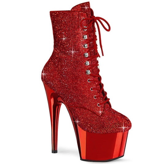ADORE-1020CHRS Red Rhinestone Ankle Boot Pleaser