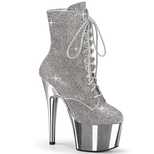 ADORE-1020CHRS Silver Rhinestone Chrome Ankle Boot Pleaser