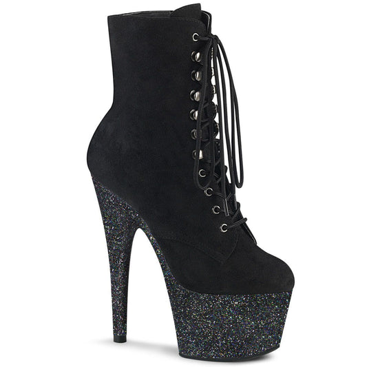 ADORE-1020FSMG Black Faux Suede/Black Multi Mini Glitter Ankle Boot Pleaser