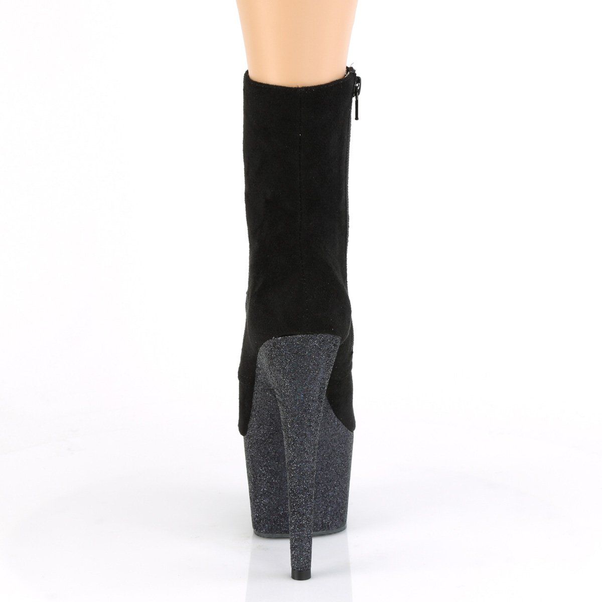 ADORE-1020FSMG Black Faux Suede/Black Multi Mini Glitter Ankle Boot Pleaser