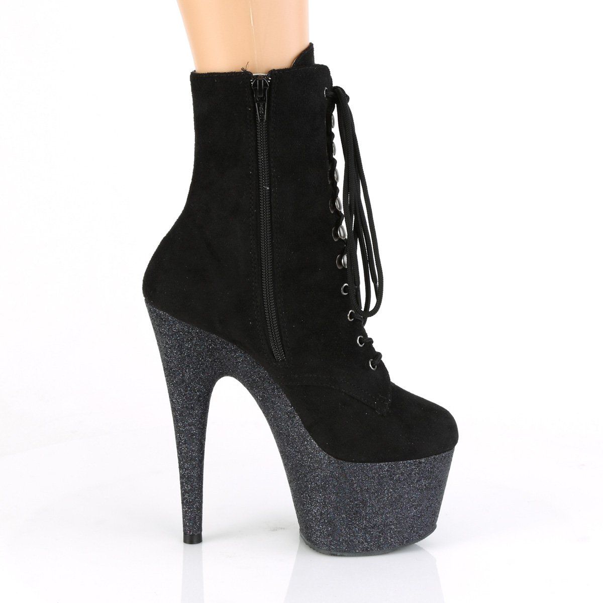 ADORE-1020FSMG Black Faux Suede/Black Multi Mini Glitter Ankle Boot Pleaser