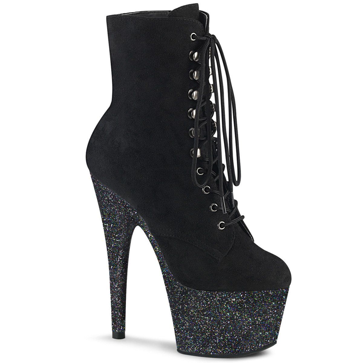 ADORE-1020FSMG Black Faux Suede/Black Multi Mini Glitter Ankle Boot Pleaser