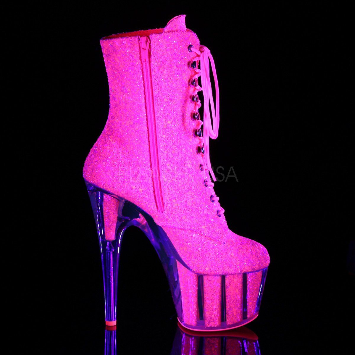 ADORE-1020G Neon Pink Glitter/Neon Pink Glitter Ankle Boot Pleaser