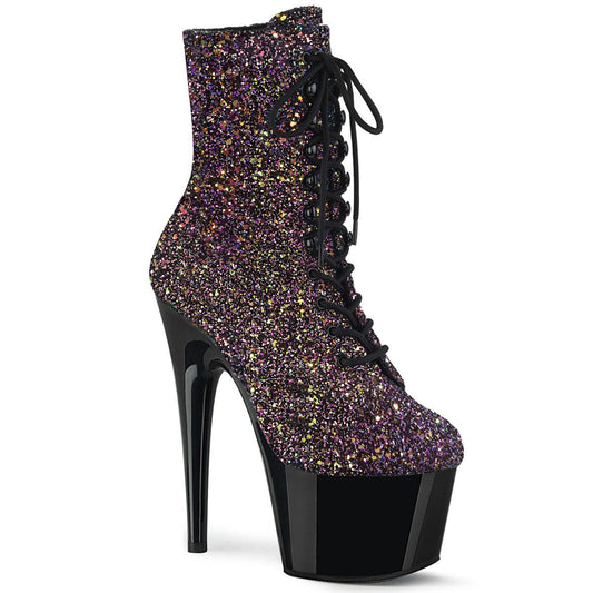 ADORE-1020LG Purple Multi Glitter/Black Ankle Boot Pleaser