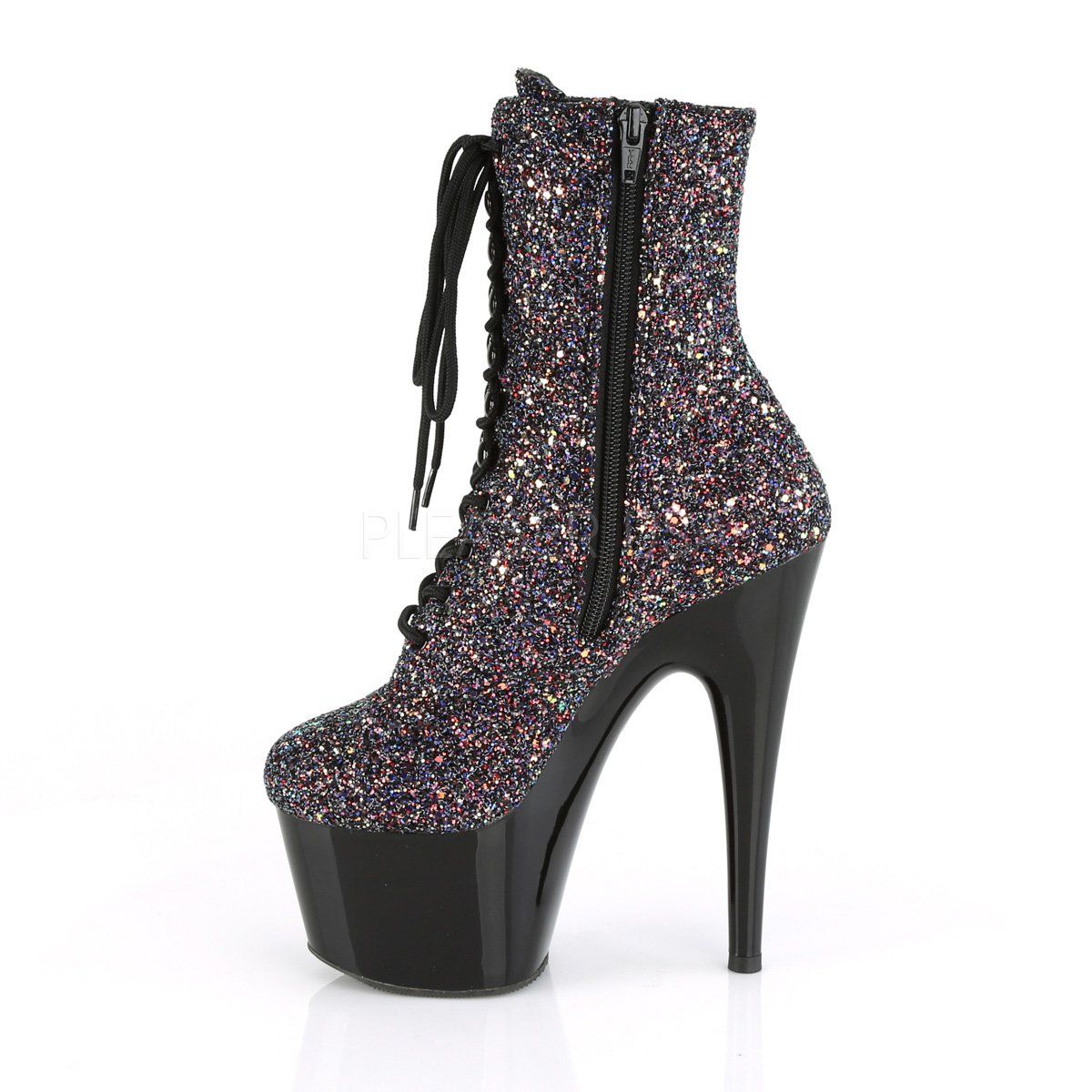 ADORE-1020LG Purple Multi Glitter/Black Ankle Boot Pleaser