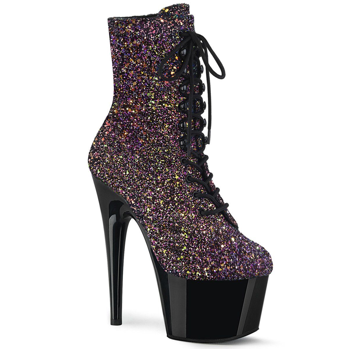 ADORE-1020LG Purple Multi Glitter/Black Ankle Boot Pleaser