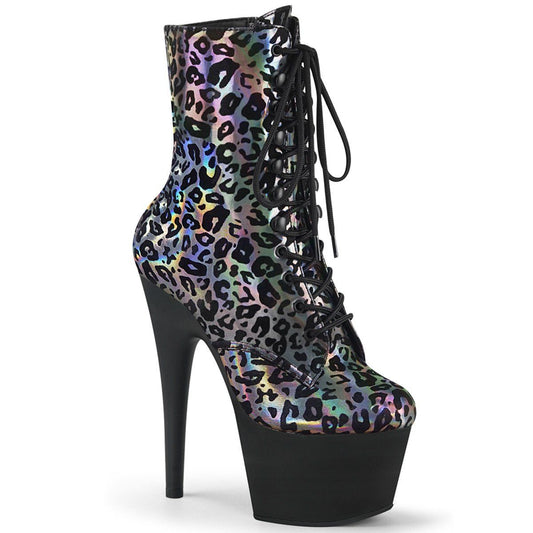 ADORE-1020LP Pewter Leatheropard Print Holo Boot Pleaser