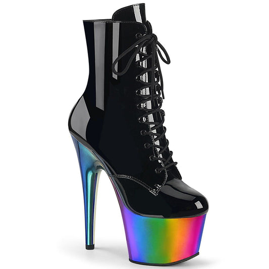 ADORE-1020RC Black Patent/Rainbow Chrome Ankle Boot Pleaser