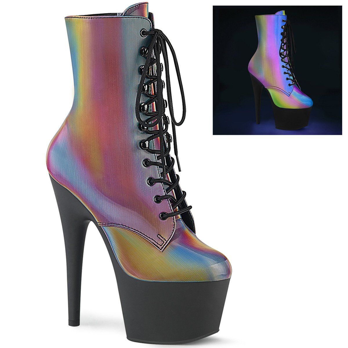 ADORE-1020REFL Rainbow Reflective Ankle Boot Pleaser