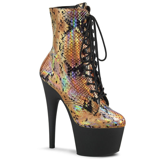 ADORE-1020SP Gold Holo Snake Print Ankle Boot Pleaser