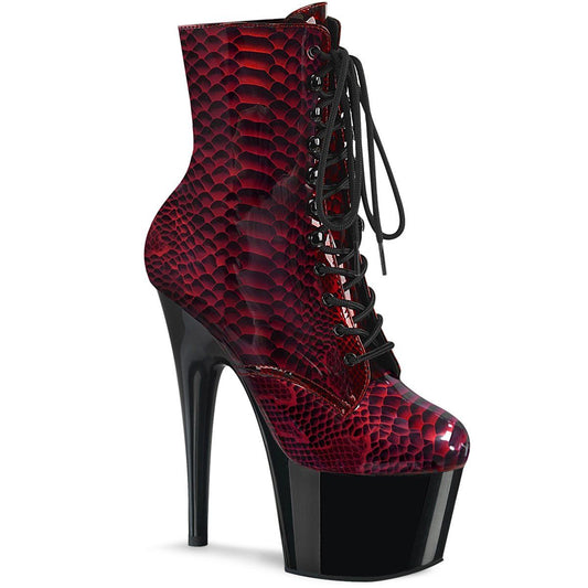 ADORE-1020SP Red Snake Print Patent/Black Ankle Boot Pleaser