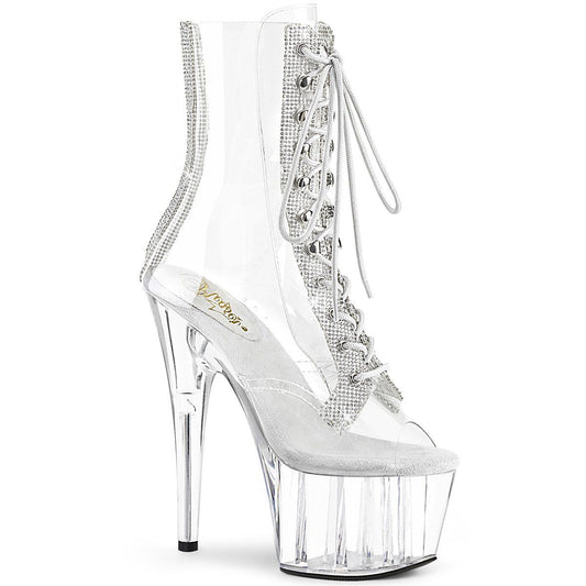 ADORE-1021C-2 Clear-Rhinestone/Clear Ankle Boot Pleaser