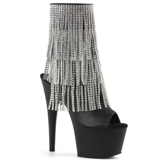 ADORE-1024RhinestoneF Black Faux Leather-Silver Ankle Boot Pleaser