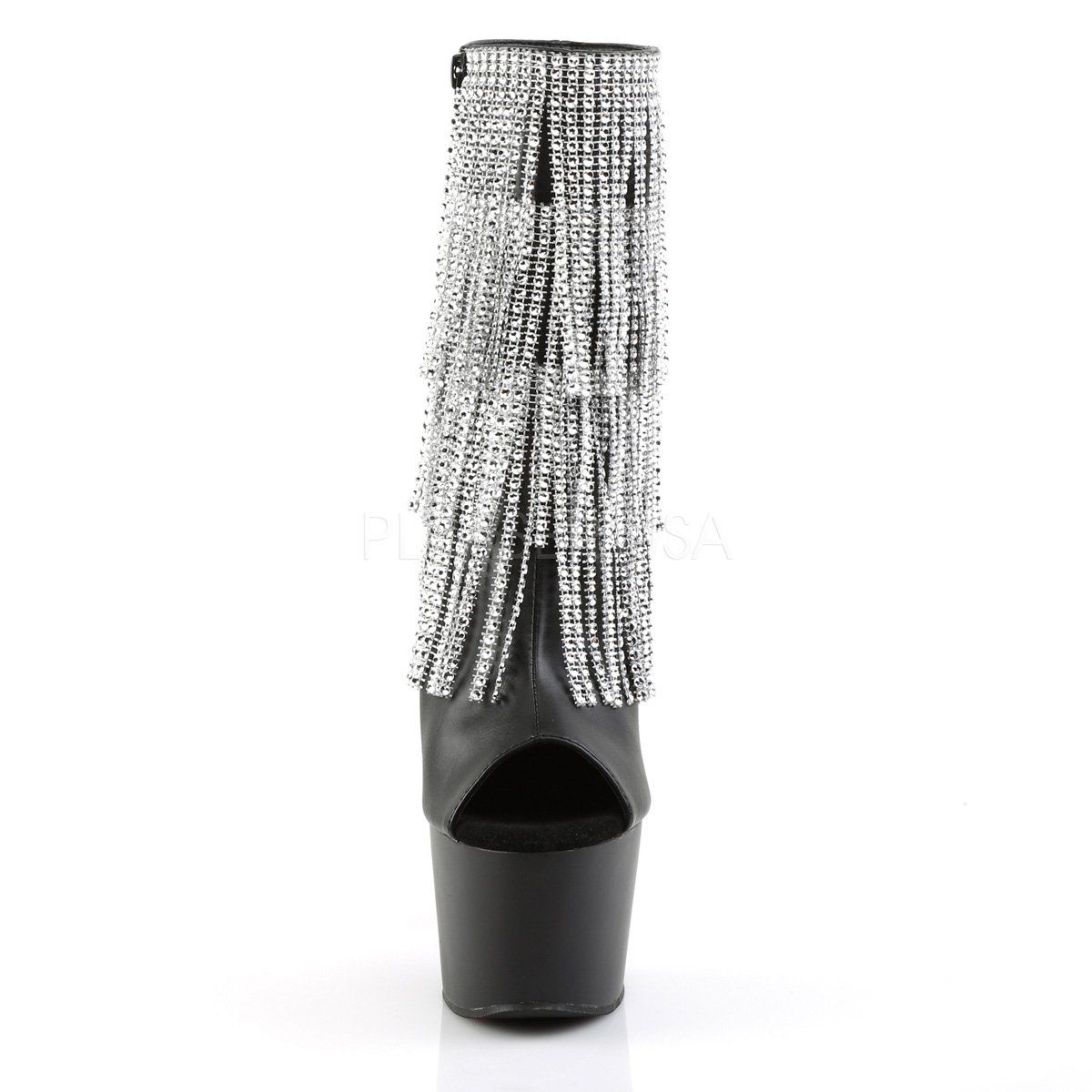ADORE-1024RhinestoneF Black Faux Leather-Silver Ankle Boot Pleaser