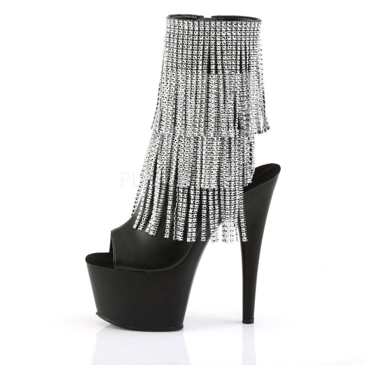 ADORE-1024RhinestoneF Black Faux Leather-Silver Ankle Boot Pleaser