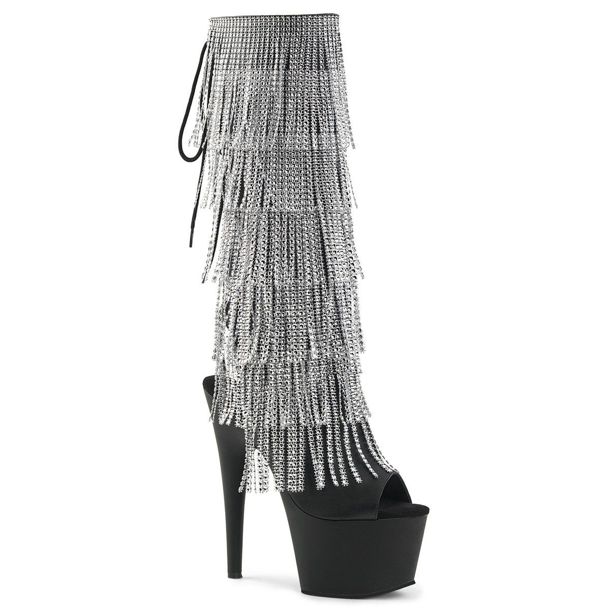 ADORE-2024RhinestoneF Black Stretch Faux Leather Knee Boot Pleaser