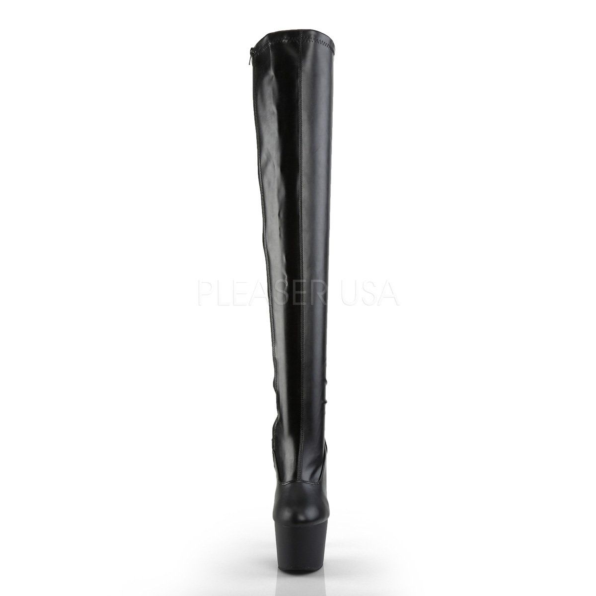ADORE-3000 Black Stretch Faux Leather Thigh Boot Pleaser