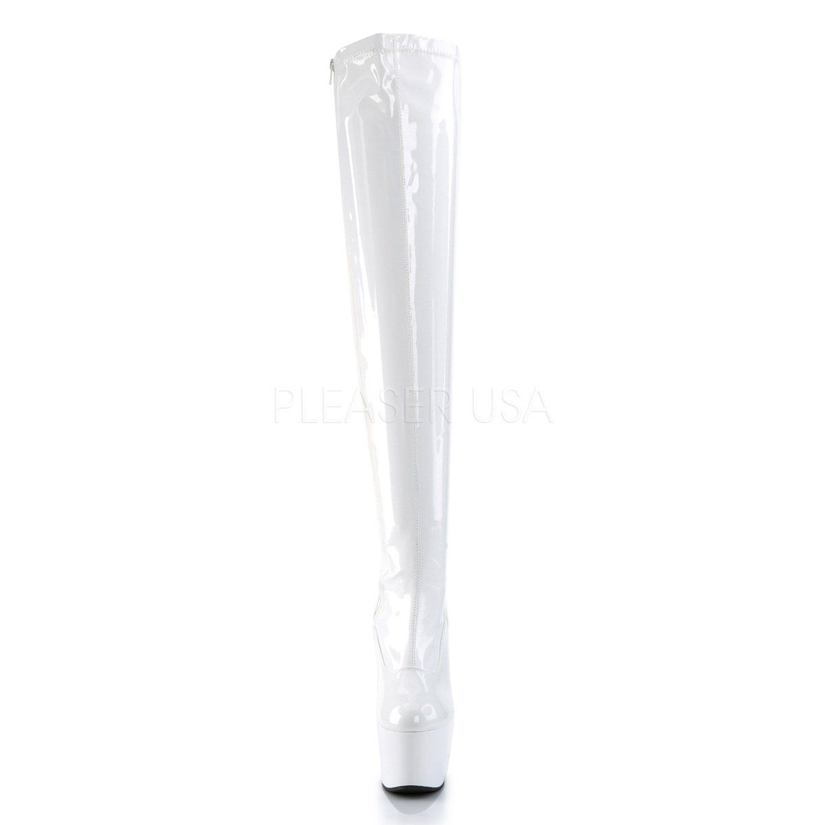 ADORE-3000 White Stretch Patent/White Thigh Boot Pleaser